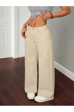 Astrid Kadın Bej Jeans Palazzo Salaş Rahat Jean Yüksek Bel Denim Kot Pantolon Beekeplzsiyah