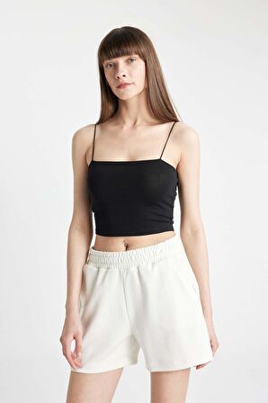 DeFacto İnce Askılı Crop Pamuklu Siyah İç Atlet-Fall in Love Y2249AZ24AUBK81