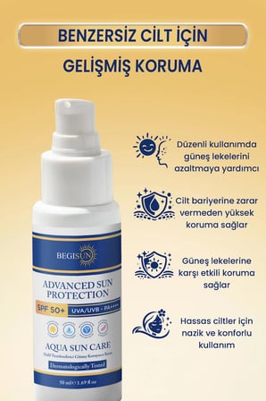 BEGISUN Aqua Sun Care SPF50+ PA++++ Su Bazlı Güneş Kremi Leke Karşıtı Ton Eşitleyici 50 ml