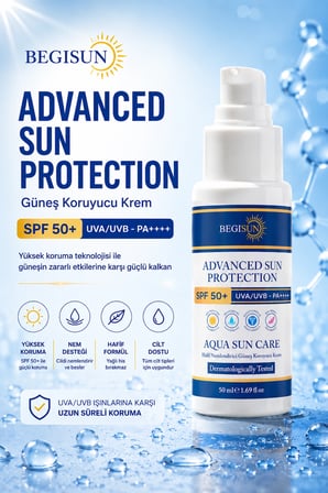 BEGISUN Aqua Sun Care SPF50+ PA++++ Su Bazlı Güneş Kremi Leke Karşıtı Ton Eşitleyici 50 ml