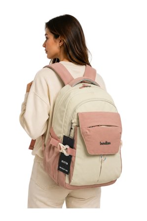 Suya Dayanıklı Kumaş Okul Çantası Unisex Günlük Okul Sırt Çantası 2601 Bej-Pudra