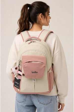 Suya Dayanıklı Kumaş Okul Çantası Unisex Günlük Okul Sırt Çantası 2601 Bej-Pudra