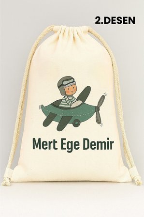 Erkek Çocuk Kıyafet Kesesi Özel İsim Yazılı Kişiselleştirilebilir İp Kapamalı Su Geçirmez 30x40 cm