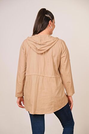 Büyük Beden Kapüşonlu %100 Pamuk Kadın Gömlek