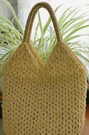 El Yapımı Kağıt İpten Bohem Tote Çanta – Doğal, Hafif ve Şık Tasarım