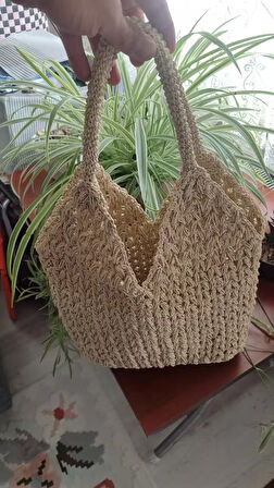 El Yapımı Kağıt İpten Bohem Tote Çanta – Doğal, Hafif ve Şık Tasarım