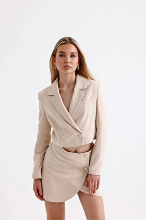 FemiChic Beyaz Kruvaze Kadın Takım Elbise