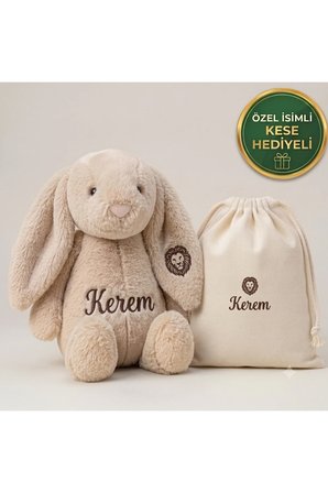 Kişiye Özel İsimli Peluş Oyuncak Tavşan - Kese Hediyeli - Doğum Günü Hediyesi - Kişiselleştirilebilir Çocuk Bebek Hediyesi - Anneler Günü - Yeni Doğum Hediyesi -