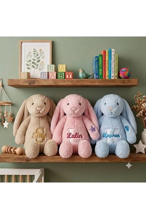 Kişiye Özel İsimli Peluş Oyuncak Tavşan - Kese Hediyeli - Doğum Günü Hediyesi - Kişiselleştirilebilir Çocuk Bebek Hediyesi - Anneler Günü - Yeni Doğum Hediyesi -