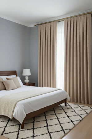 Bohem Ponponlu Bej Fon Perde 1x3 Sık Pile | Salon, Çocuk Odası Bohem Fon Perde