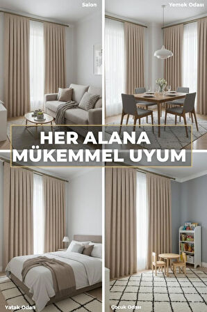 Bohem Ponponlu Bej Fon Perde 1x3 Sık Pile | Salon, Çocuk Odası Bohem Fon Perde