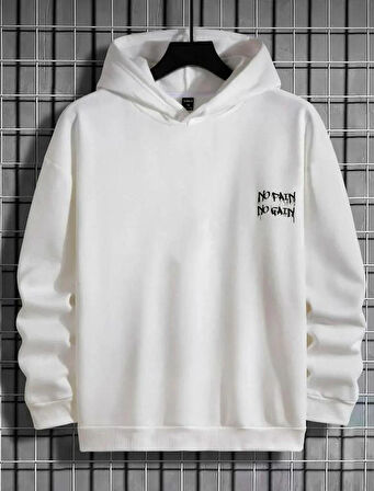 Oversize Unisex No Pain Baskılı Kapüşonlu Sweatshirt