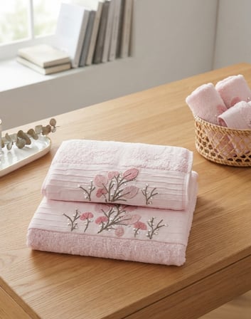 Beliz Süzene Bambu Bürümcük Analı Kızlı Havlu Seti (1 Adet 30x50 cm ve 1 Adet 50x90 cm ) %70 Bambu %30 Pamuk