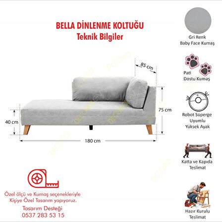 Bella Gri Rahat Dinlenme Koltuğu Josefin Koltuk Psikolog Koltuğu Pati Dostu Kumaş Puf Koltuk Kanepe Sağ Köşe