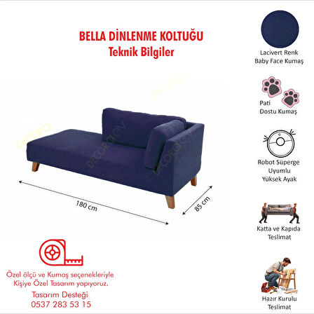 Bella lacivert Rahat Dinlenme Koltuğu Josefin Koltuk Psikolog Koltuğu Pati Dostu Kumaş Puf Koltuk Kanepe Sağ Köşe