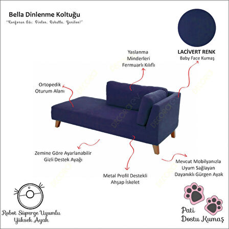 Bella lacivert Rahat Dinlenme Koltuğu Josefin Koltuk Psikolog Koltuğu Pati Dostu Kumaş Puf Koltuk Kanepe Sağ Köşe