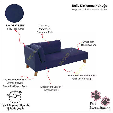 Bella Lacivert Rahat Dinlenme Koltuğu Josefin Koltuk Psikolog Koltuğu Pati Dostu Kumaş Puf Koltuk Kanepe Sol Köşe