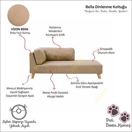 Bella Vizon Rahat Dinlenme Koltuğu Josefin Koltuk Psikolog Koltuğu Pati Dostu Kumaş Puf Koltuk Kanepe Sol Köşe