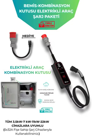 Elektrikli Araç Şarj İstasyonu ve Büyük Boy 22kW-Sigortalı & Prizli Şarj Kombinasyon Pano
