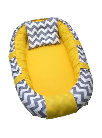 Berababy Deluxe Babynest Gri Zigzag ve Sarı Kombin Bebek Yuvası