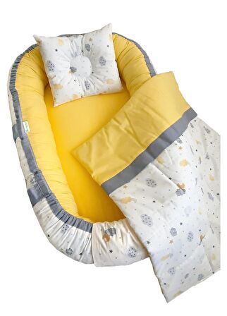 Berababy Babynest Sarı ve Bulutlu Model Bebek Yuvası 3 Parça Set