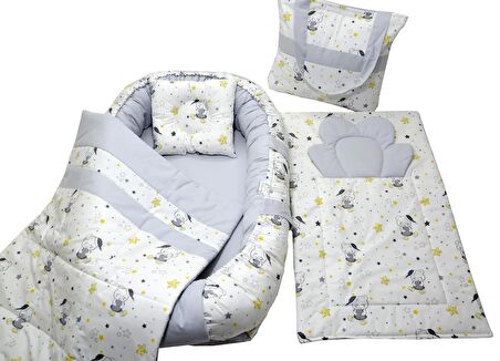 Berababy Babynest Çantalı Gri Ayıcık Model Bebek Yuvası 5 Parça Set