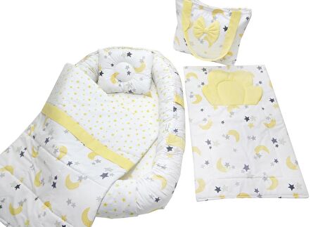 Berababy Babynest Çantalı Sarı Ay Model Bebek Yuvası 5 Parça Set