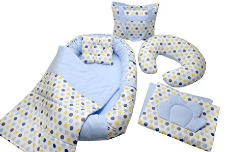 Berababy Babynest Emzirme Yastıklı Renkli Puantiye Model Bebek Yuvası 6 Parça Set