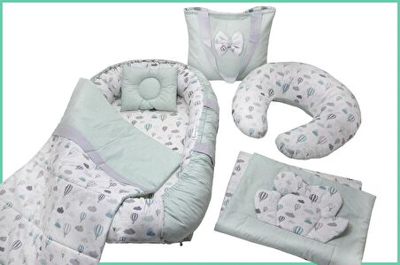 Berababy Babynest Emzirme Yastıklı Uçan Balon Tasarım Bebek Yuvası 6 Parça Set