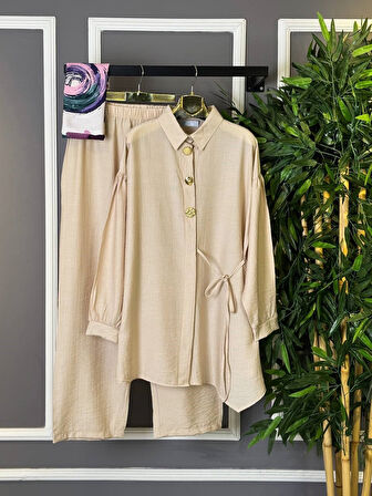 YENİ SEZON DURU İKİLİ TAKIM - GÖMLEK PANTOLON KADIN ALT ÜST TAKIM ÇİLEK KUMAŞ