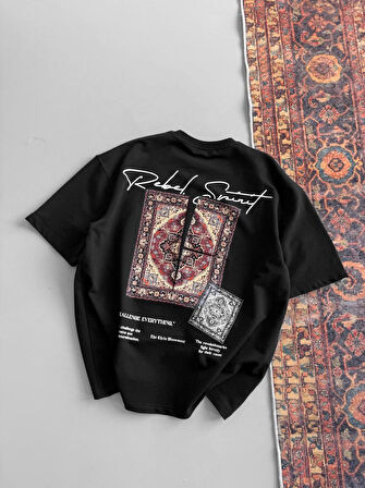 2 İPLİK LİKRALI OVERSIZE TİŞÖRT - KİLİM DESENLİ OVERSIZE T-SHIRT