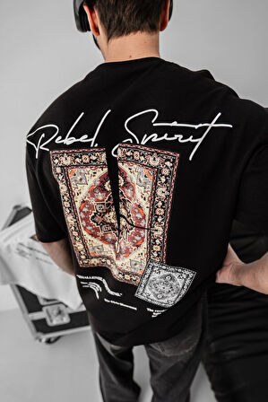 2 İPLİK LİKRALI OVERSIZE TİŞÖRT - KİLİM DESENLİ OVERSIZE T-SHIRT