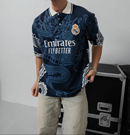 REAL EJDERHA BASKILI YAKALI T-SHIRT - EJDERHA DRAGON BASKILI YAKALI OVERSIZE TİŞÖRT