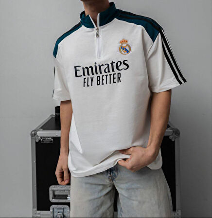 OVERSIZE MADRİD FERMUAR YAKA TİŞÖRT - REAL T-SHIRT FERMUAR YAKA TENİS TİŞÖRT
