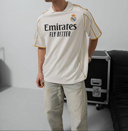 OVERSIZE REAL SARI ŞERİTLİ KISA KOLLU TİŞÖRT - MADRİD KALİTELİ PENYE KUMAŞ t-shirt