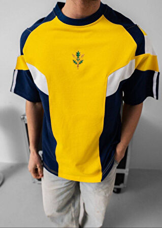 SARI LACİVERT BEYAZ FİGÜRLÜ TİŞÖRT - SARI LACİVERT t-shirt