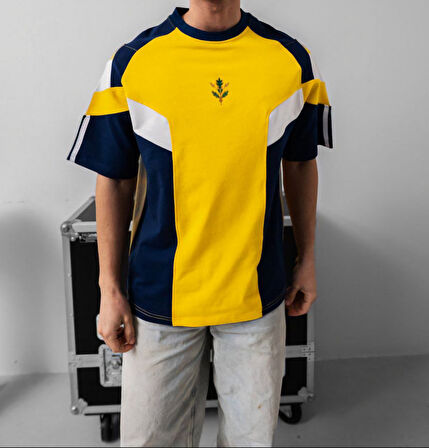 SARI LACİVERT BEYAZ FİGÜRLÜ TİŞÖRT - SARI LACİVERT t-shirt