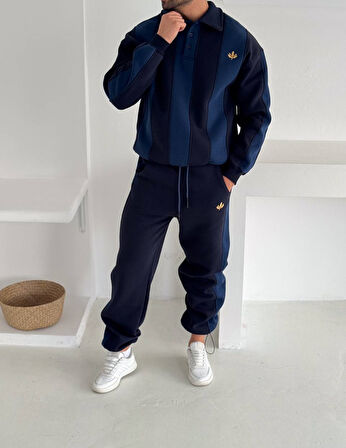 SARI LACİVERT KALİTELİ EŞOFMAN TAKIMI - OVERSIZE 3 İPLİK ŞARDONLU %100 PENYE SPOR EŞOFMAN TAKIM