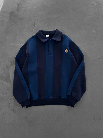 SARI LACİVERT EŞOFMAN ÜSTÜ - OVERSIZE ÇİZGİLİ SWEAT %100 PENYE