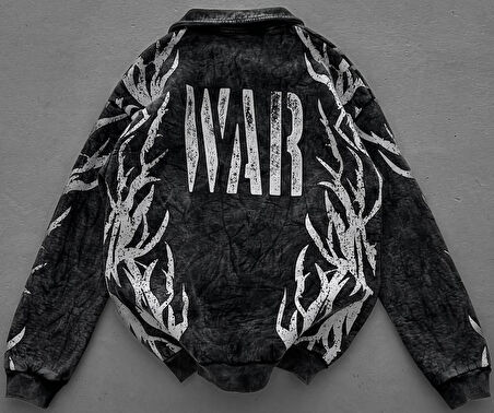 YIKAMALI KUMAŞ OVERSIZE DÜĞMELİ YAKALI SWEAT - %100 PENYE OVERSIZE SWEATSHIRT