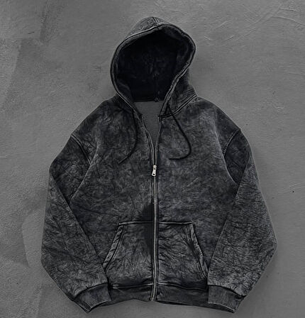 KAPŞONLU FERMUARLI HIRKA - YIKAMALI PENYE ŞARDONLU OVERSIZE HIRKA