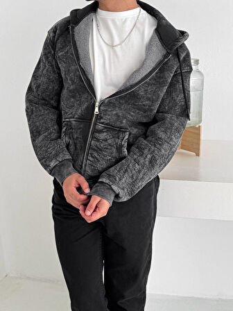 KAPŞONLU FERMUARLI HIRKA - YIKAMALI PENYE ŞARDONLU OVERSIZE HIRKA