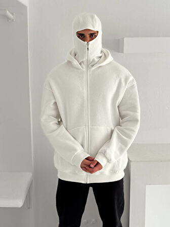 OVERSIZE KAPÜŞONLU NİNJA HIRKA - FERMUARLI PENYE ŞARDONLU MASKE KAPÜŞON