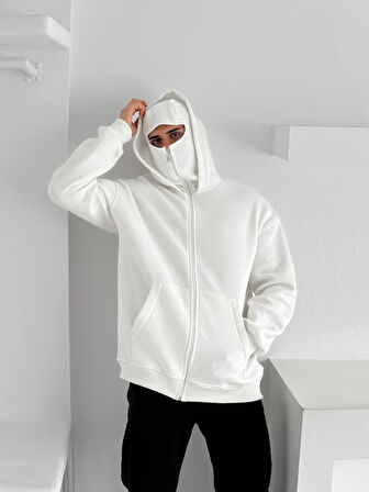 OVERSIZE KAPÜŞONLU NİNJA HIRKA - FERMUARLI PENYE ŞARDONLU MASKE KAPÜŞON
