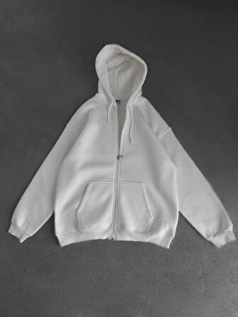 OVERSIZE KAPŞONLU FERMUARLI HIRKA - ŞARDONLU 3 İPLİK %100 KOMPAKT PENYE HIRKA