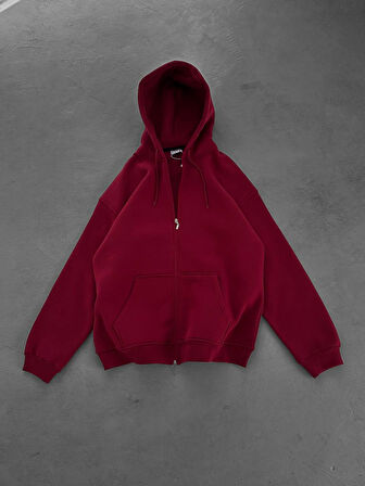 OVERSIZE KAPŞONLU FERMUARLI HIRKA - ŞARDONLU 3 İPLİK %100 KOMPAKT PENYE HIRKA