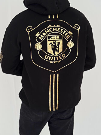 MANCHESTER U SİYAH FERMUARLI HIRKA - OVERSIZE ŞARDONLU KALİTELİ HIRKA
