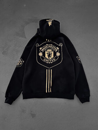 MANCHESTER U SİYAH FERMUARLI HIRKA - OVERSIZE ŞARDONLU KALİTELİ HIRKA