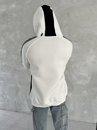 SİYAH BEYAZ OVERSİZE KAPŞONLU SWEAT MADRİD