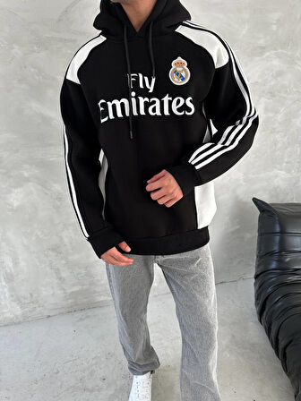 SİYAH BEYAZ OVERSİZE KAPŞONLU SWEAT MADRİD